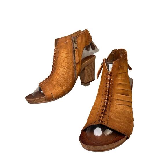 Miz Mooze Block Heel Maddie Leather Brown Open Toe Sandals Zip up Boho 41 NWOB - Picture 2 of 12